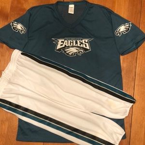 Philadelphia Eagles football team shirt/pants set. Stains on pants in knee area